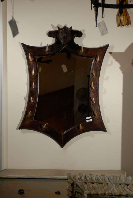 Black Forest Style Belgian Mirror with Carved Boar's Head 5