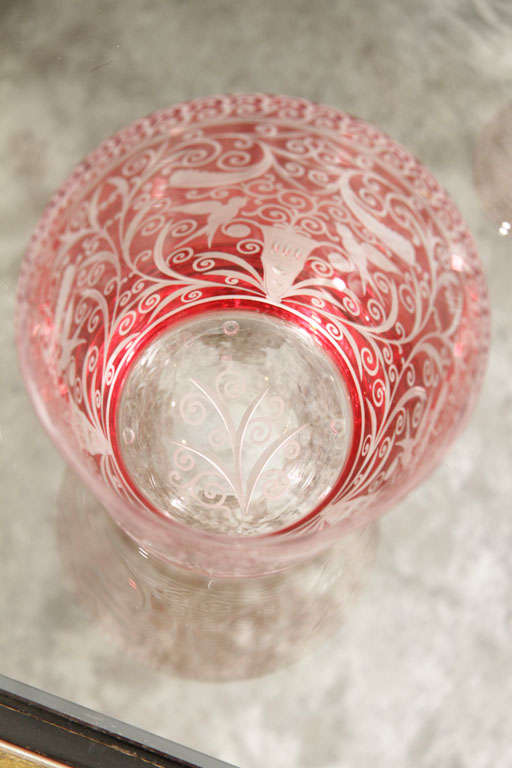 Blown Glass Ice Bucket, Red Crystal, Baroque Style, Czech Republic, Red Contemporary Glass For Sale