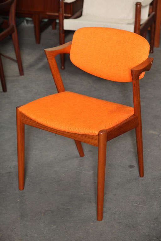 Set of 4 Teak and Orange Dining Chairs by Kai Kristiansen