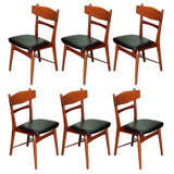 Set of 6 Teak Dining Chairs with Buttressed Stretchers