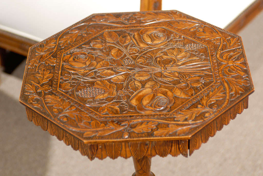 German 19th Century Carved Walnut Pedestal Table from the Black Forest, circa 1860 For Sale