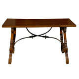 Antique Spanish Table with Iron Stretcher