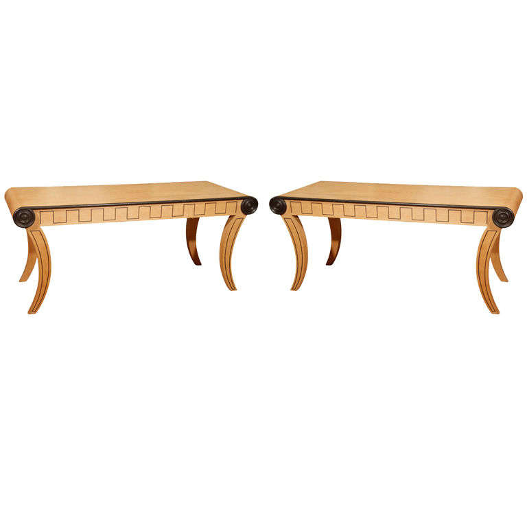 Pair of Oak Neo-Classical Benches with Greek Key Design