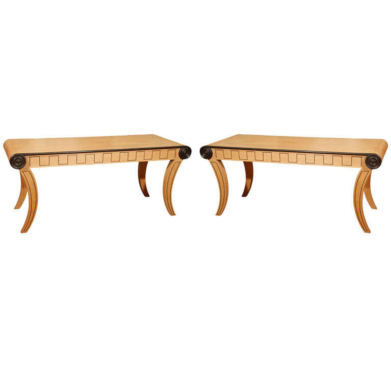 Pair of Oak Neo-Classical Benches with Greek Key Design