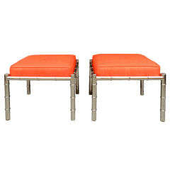 Pair of Faux Bamboo Chrome Ottomans