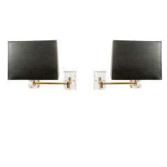 Pair of Lucite and Brass Wall Sconces