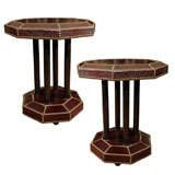 Pair of French Octagonal Leather Tables with Studs