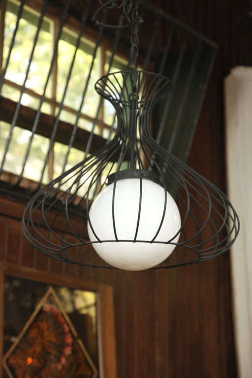1960s wire and white glass globe hanging pendant or chandelier. 7