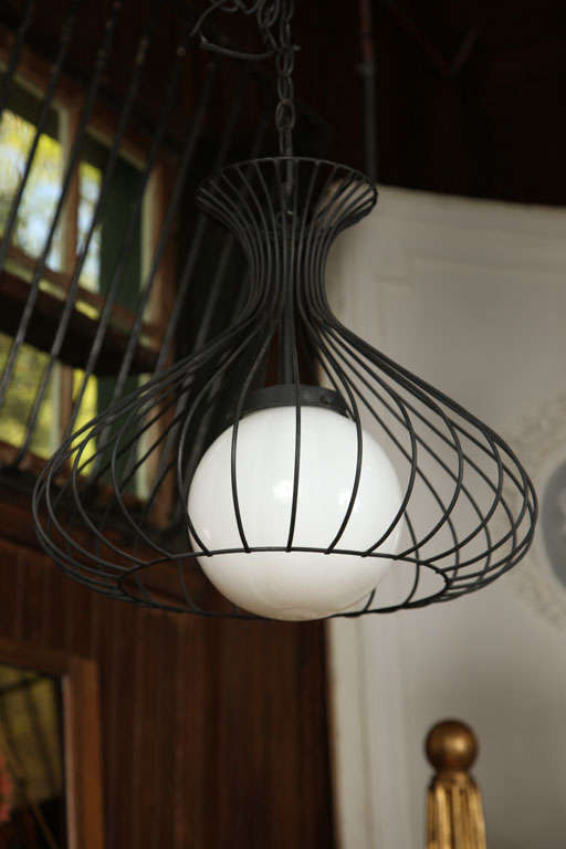 American 1960s Wire and Glass Ball Chandelier