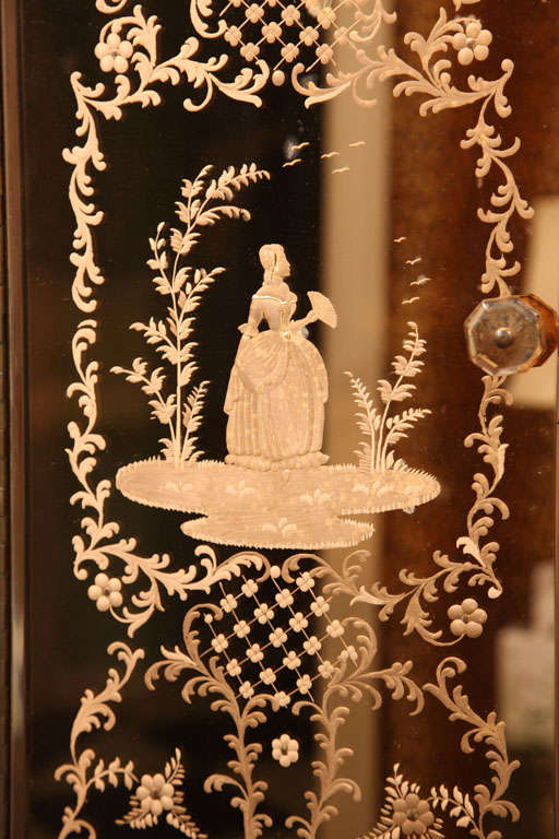 Pink Carved Mirror Secretary or Bar