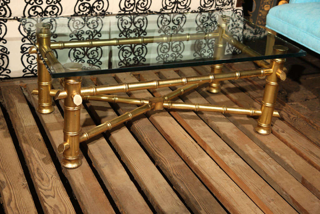 Late 20th Century Gilt Faux Bamboo Coffee Table For Sale