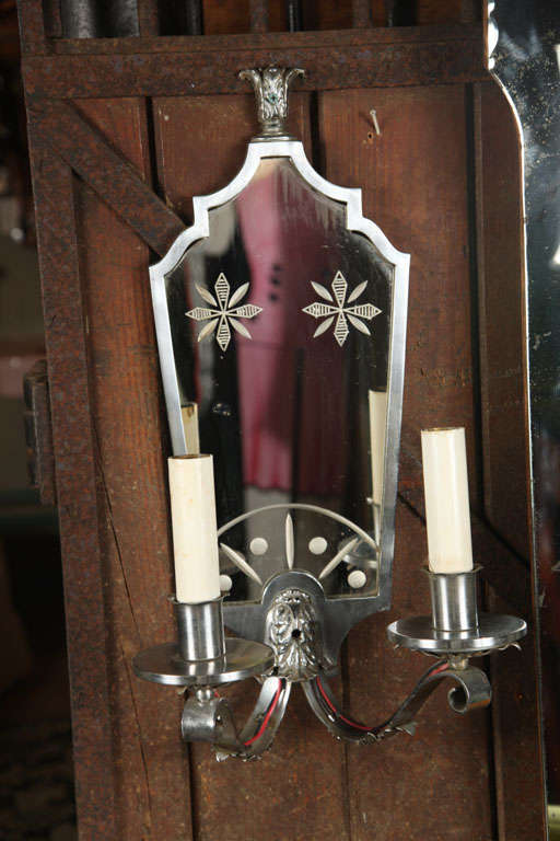 Four Nickel and Mirror Sconces For Sale 4