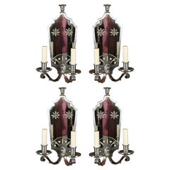 Vintage Four Nickel and Mirror Sconces