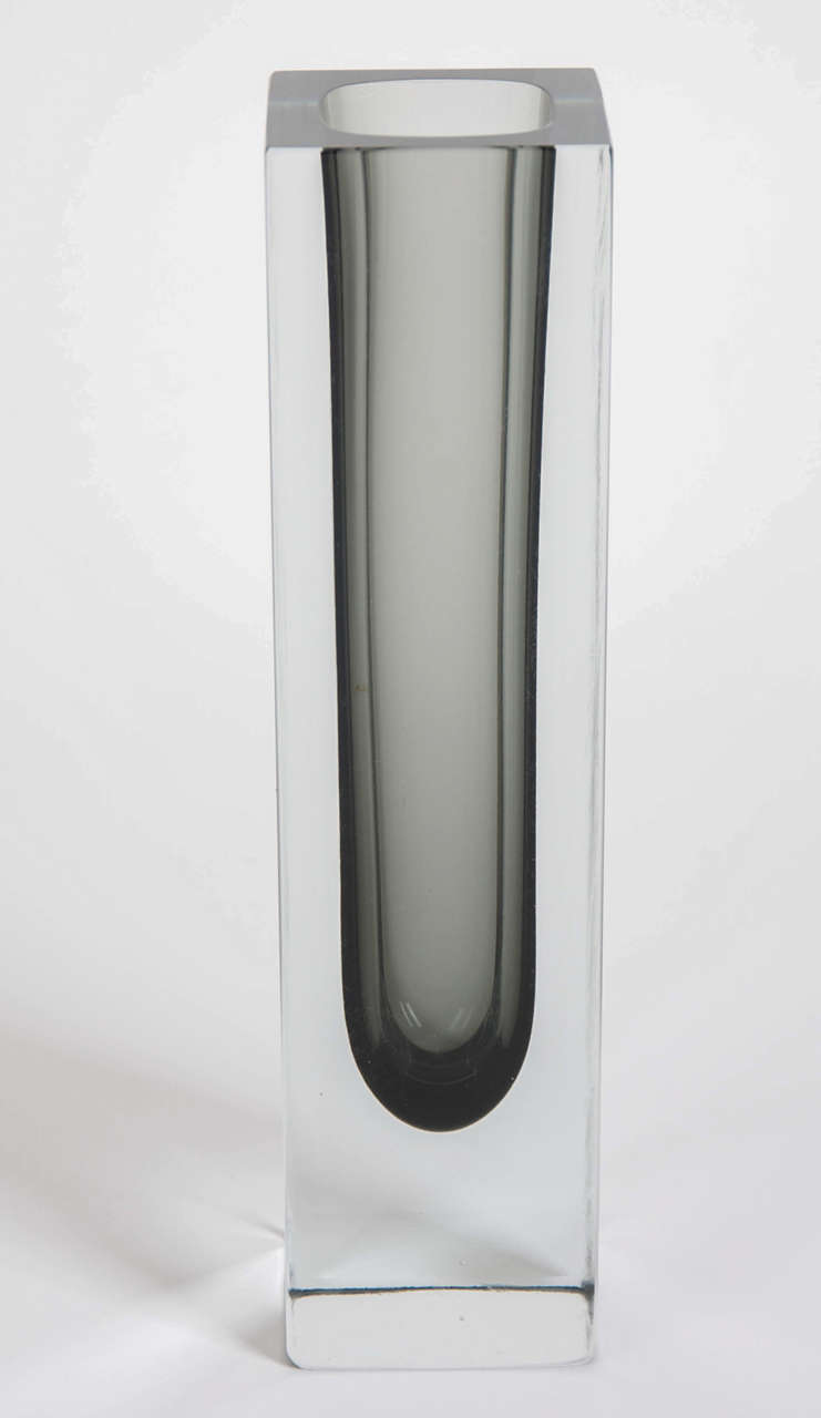 1970s Murano Sommerso Modern Style Black/Gray Glass Vase 1