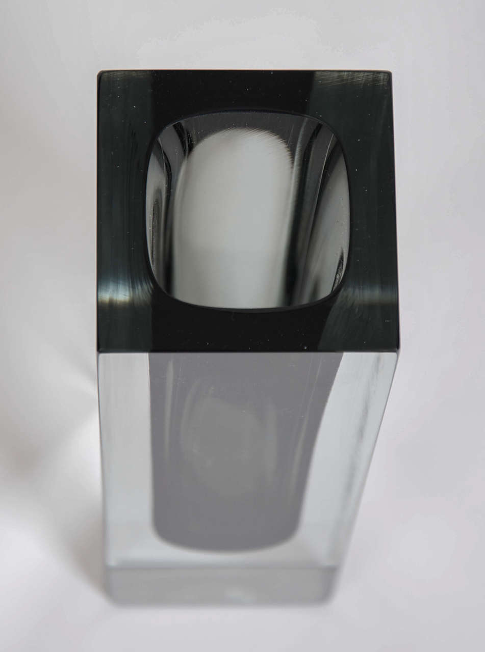 1970s Murano Sommerso Modern Style Black/Gray Glass Vase 3
