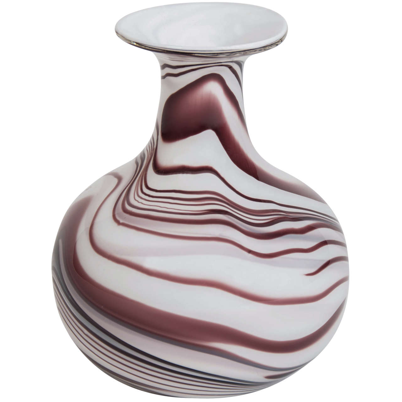 Vintage 1970s Carlo Moretti Maroon & White Wave Glass Vase For Sale