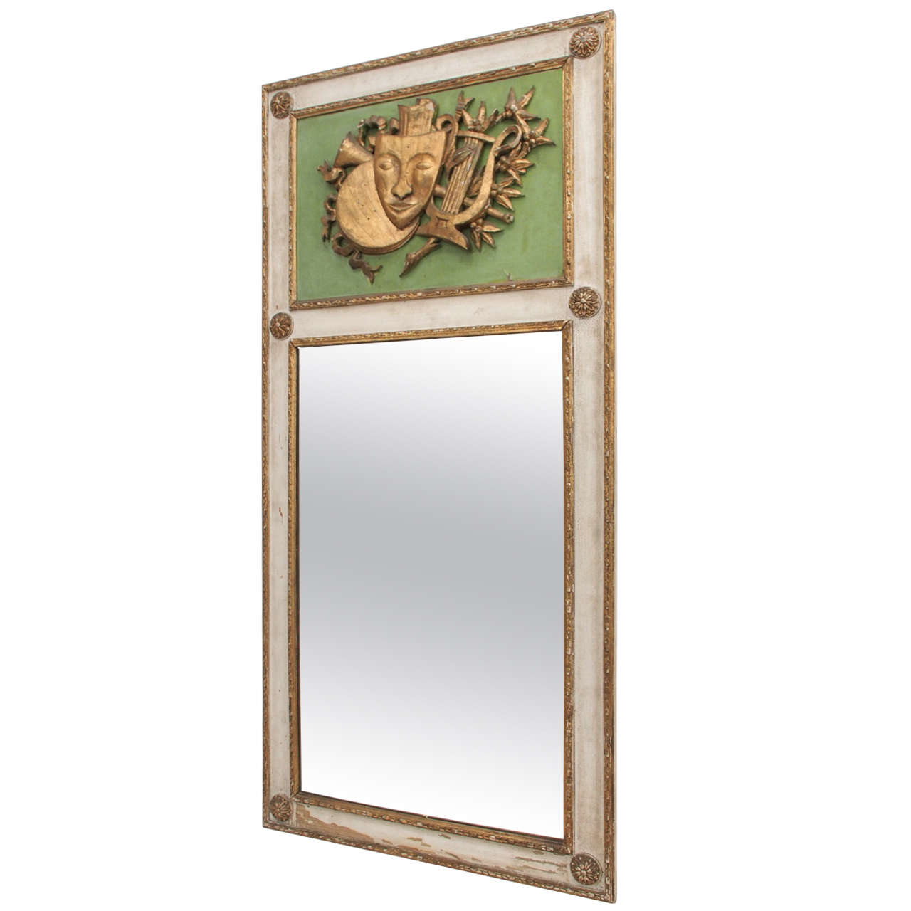 Green and Gilt Trumeau with Mask, Harp and Horn Decoration