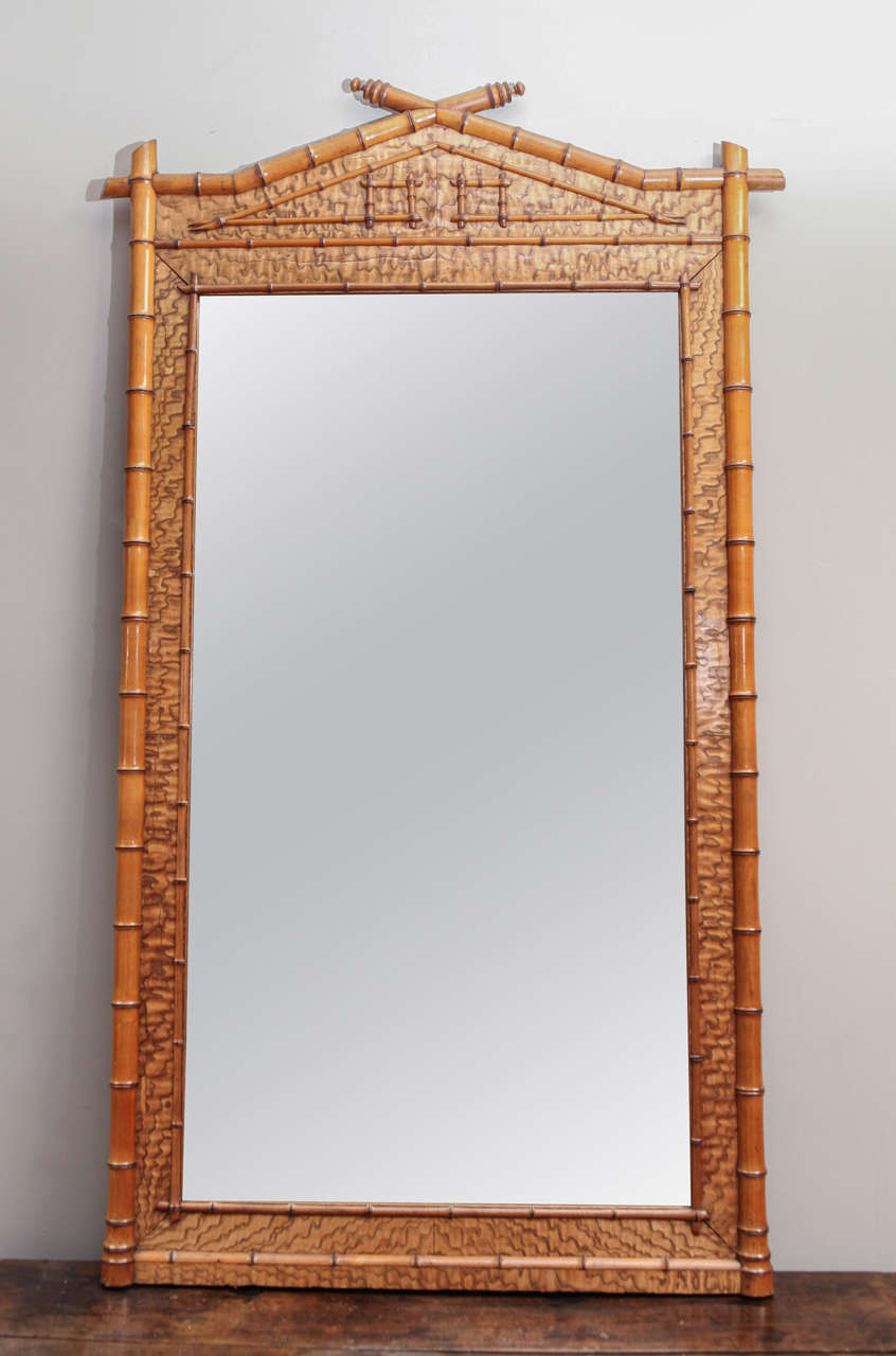 Early 19th century bamboo mirror. Sourced in France; mirror and large frame in excellent condition. 