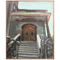 Signed Oil on Board Painting of a House by Artist Roger Hayward Circa 1957
