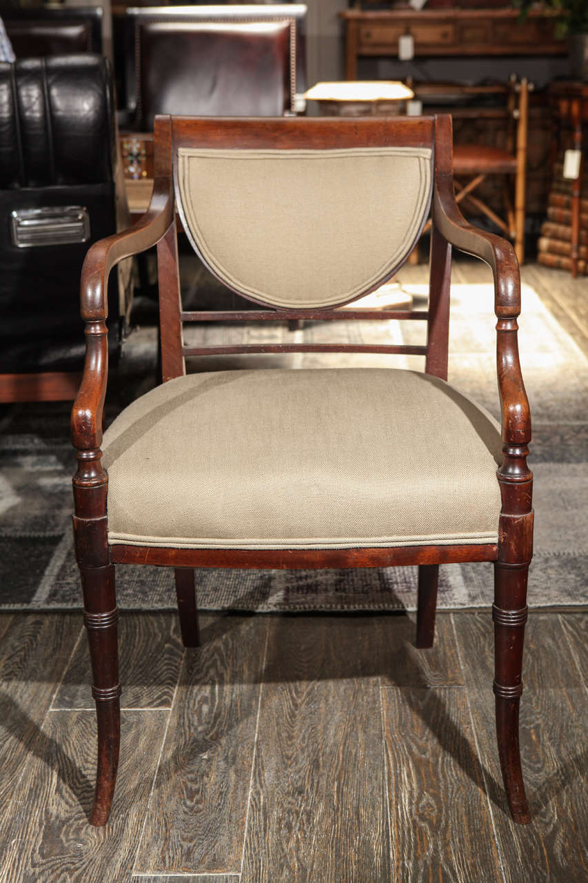 19th Century English Regency Upholstered Mahogany Chair In Good Condition In Los Angeles, CA