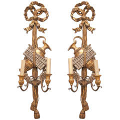 Pair of 19th Century Italian Carved Wood Gilt and Silvered Two-Arm Sconces