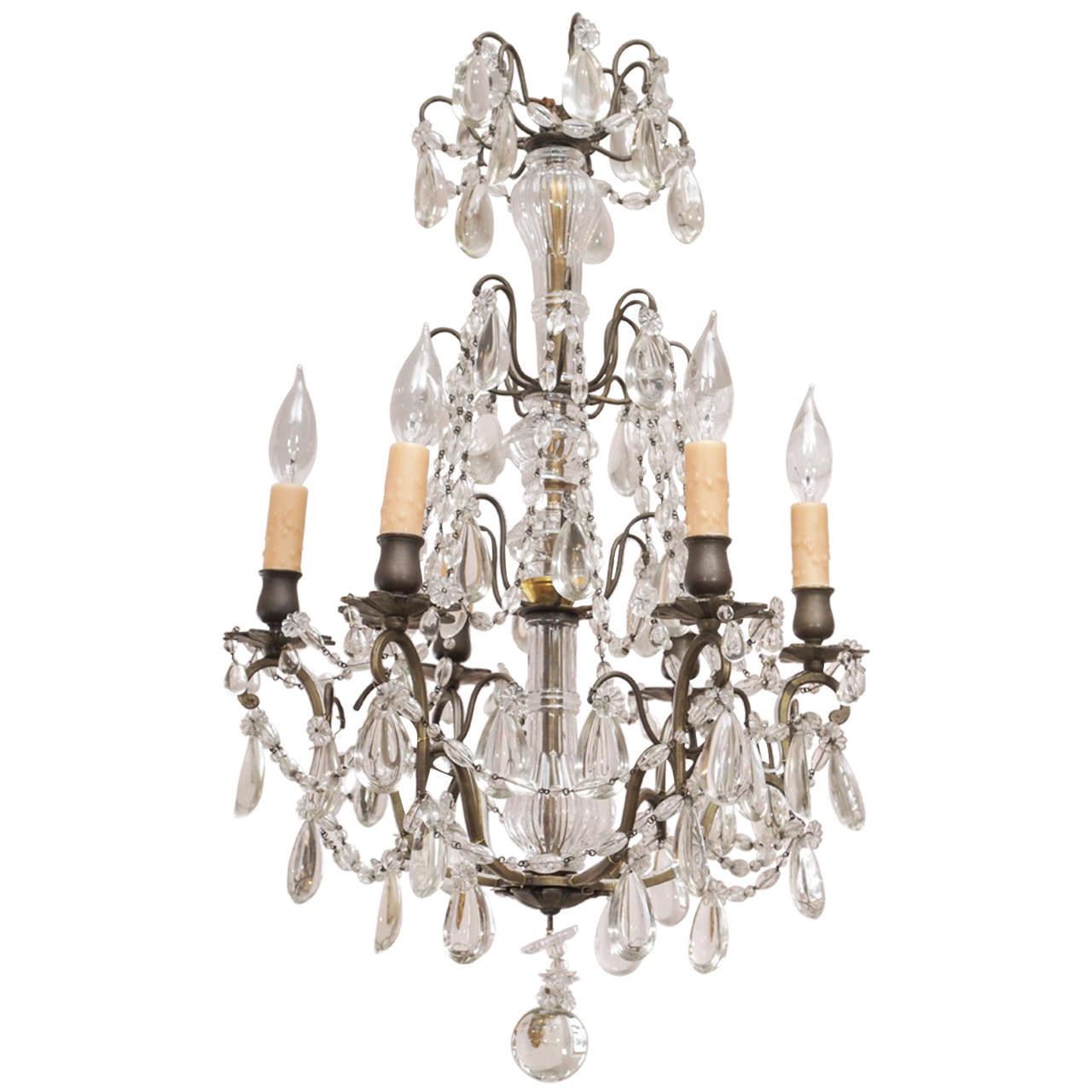 Early 20th Century Maison Jansen Crystal and Bronze French Chandelier For Sale