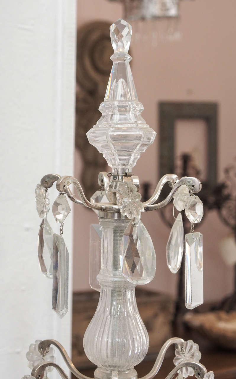 Silver Plate Pair of Early 20th Century Louis XV Style Crystal and Silver French Girandoles For Sale