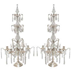 Antique Pair of Early 20th Century Louis XV Style Crystal and Silver French Girandoles