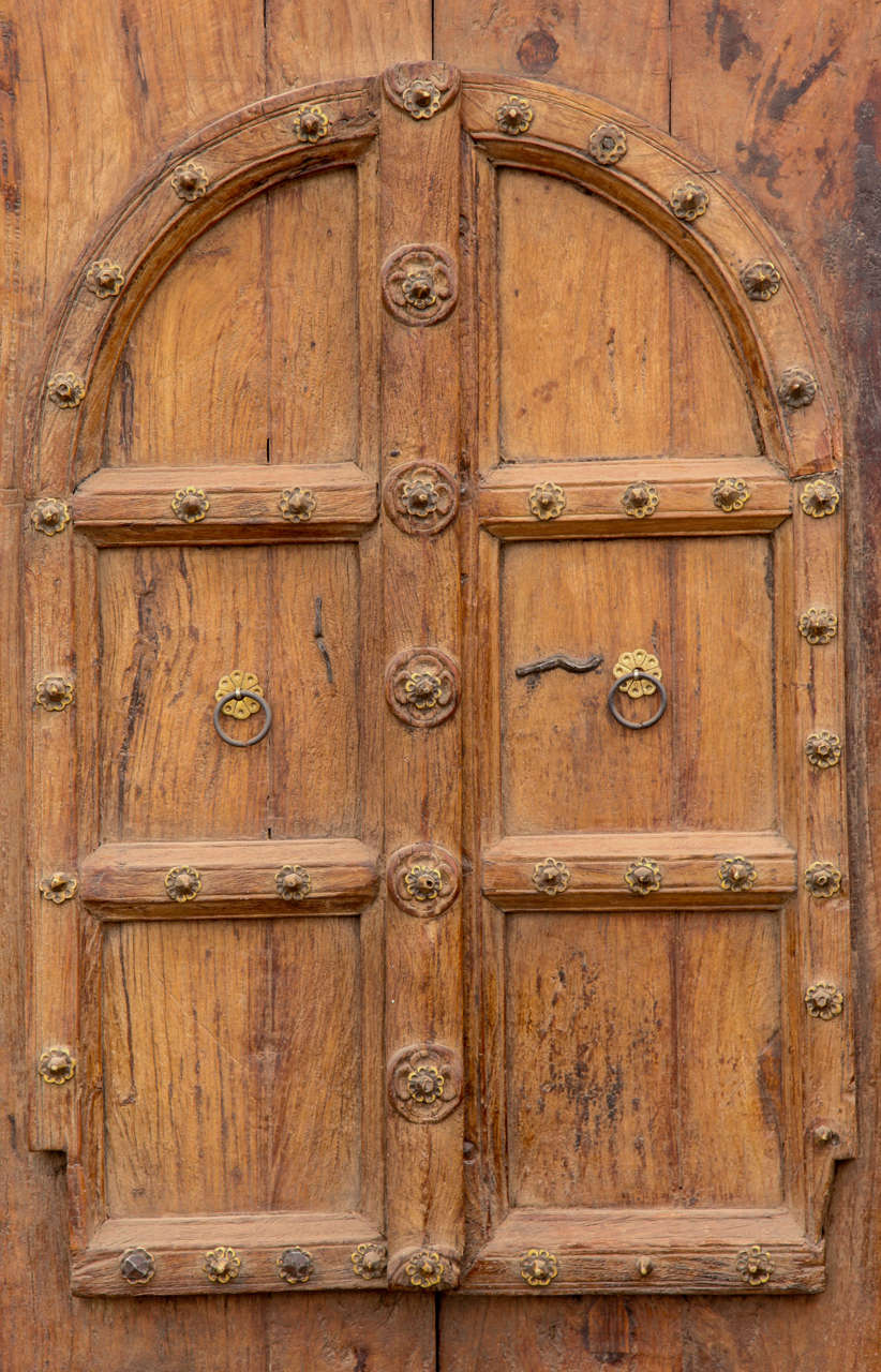 Folk Art Pair of Antique Teak Wood Doors from India For Sale