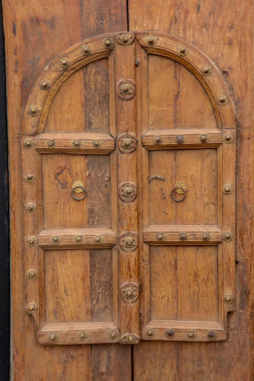 Folk Art Pair of Antique Teak Wood Handcarved Doors from India For Sale
