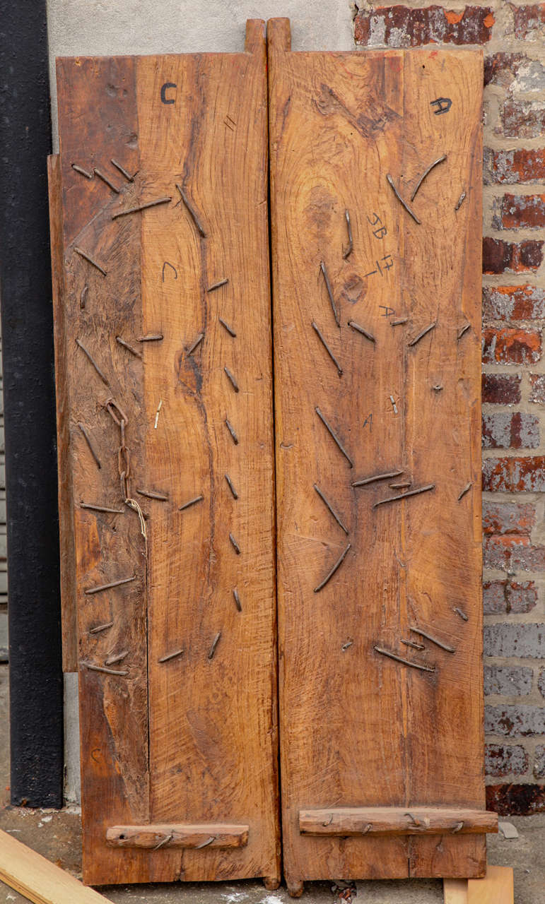 Sycamore Pair of Antique Teak Wood Handcarved Doors from India For Sale