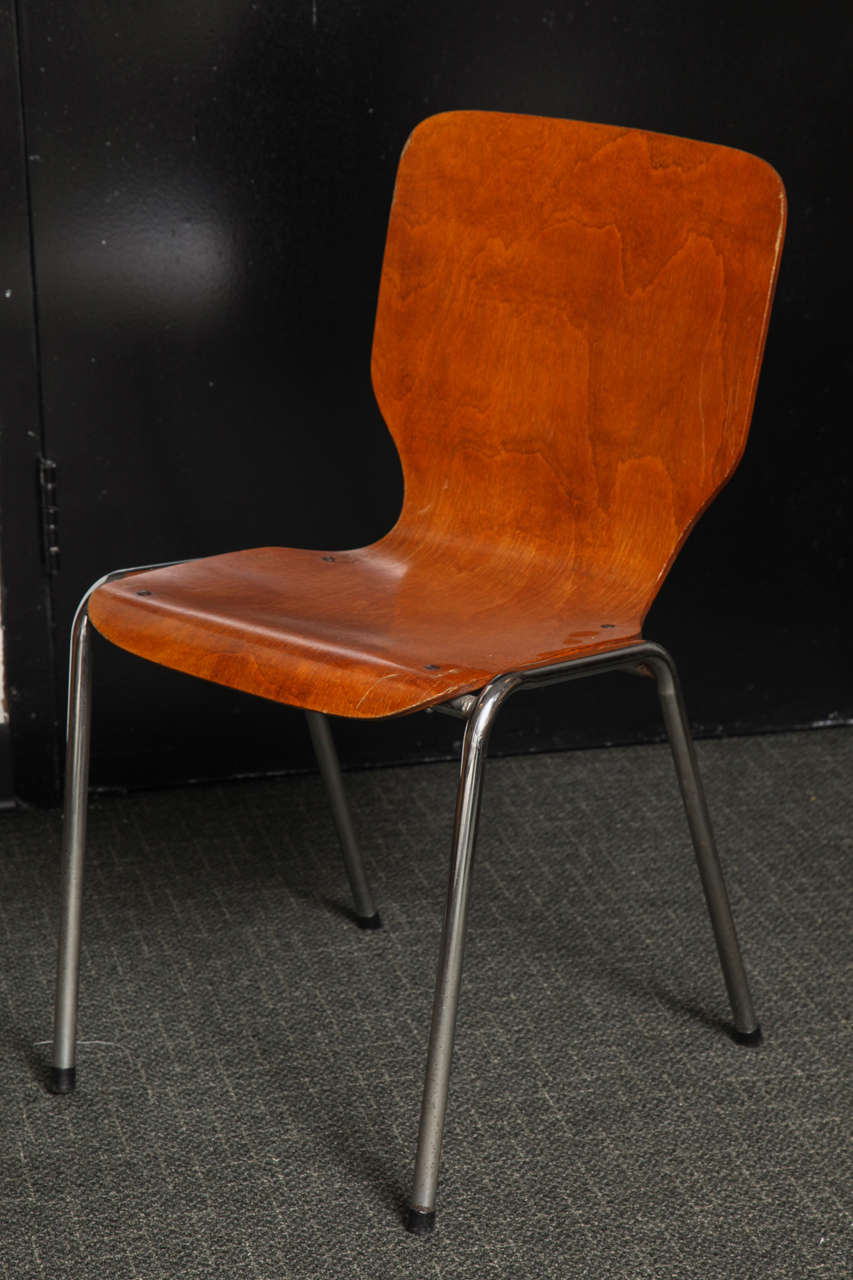 Set of Six Midcentury Plywood Stacking Chairs In Distressed Condition In New York, NY