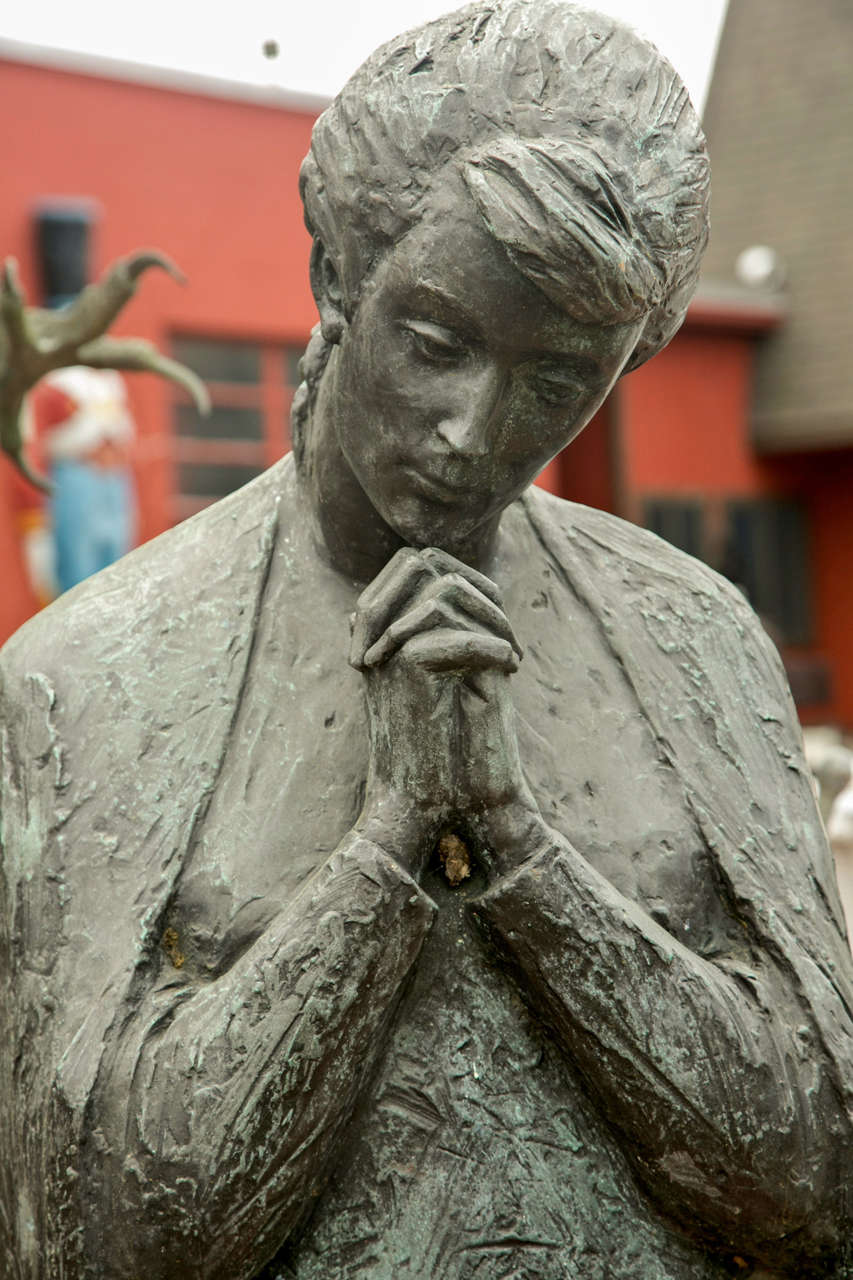 Twentieth Century French Bronze Statue of Woman Praying