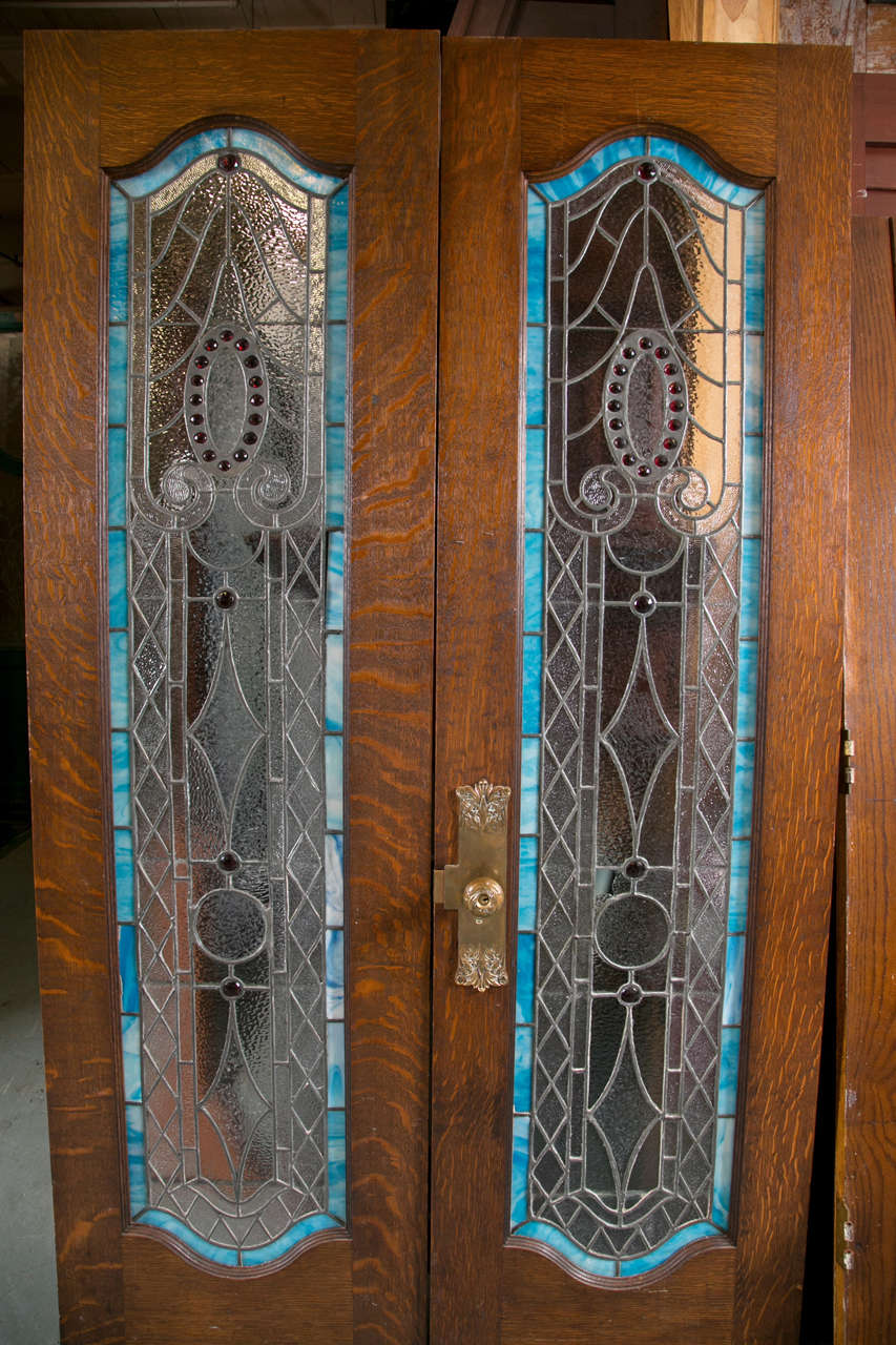 Antique Bejeweled Stain Glass Panel Doors 2