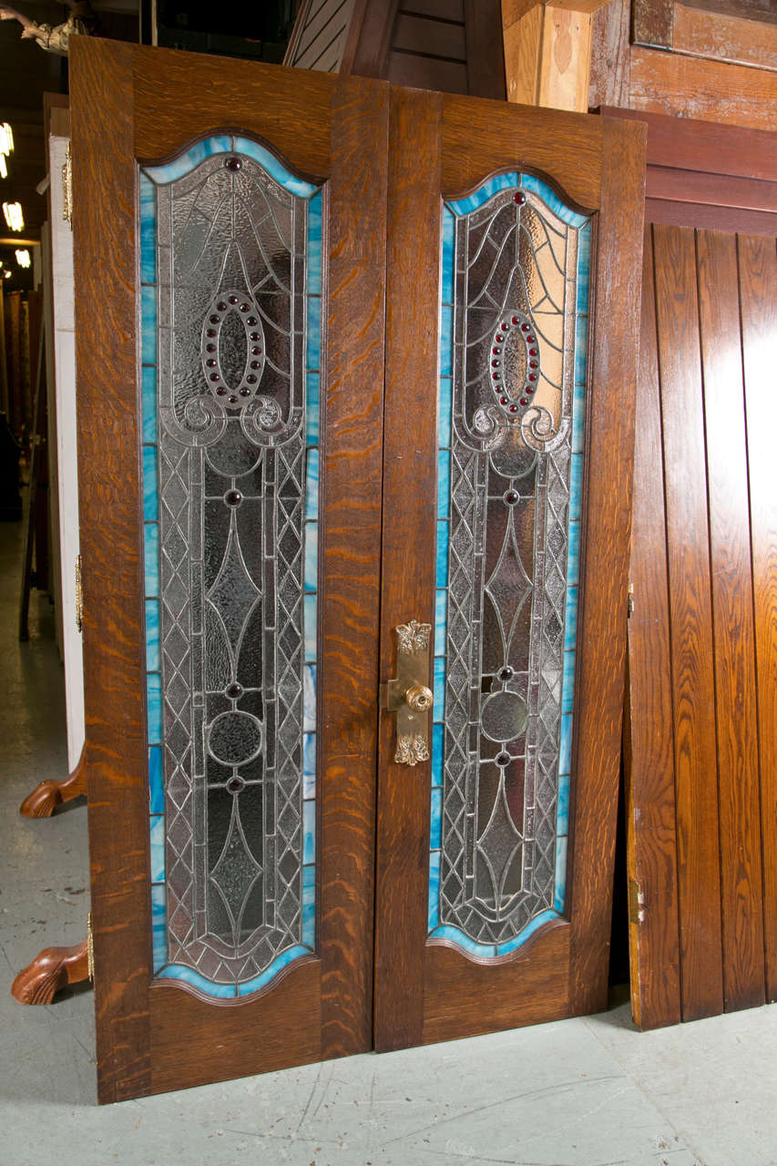 Antique Bejeweled Stain Glass Panel Doors 4