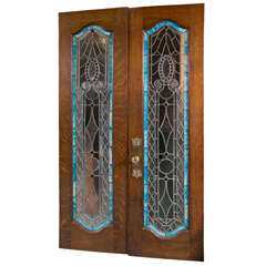 Antique Bejeweled Stain Glass Panel Doors