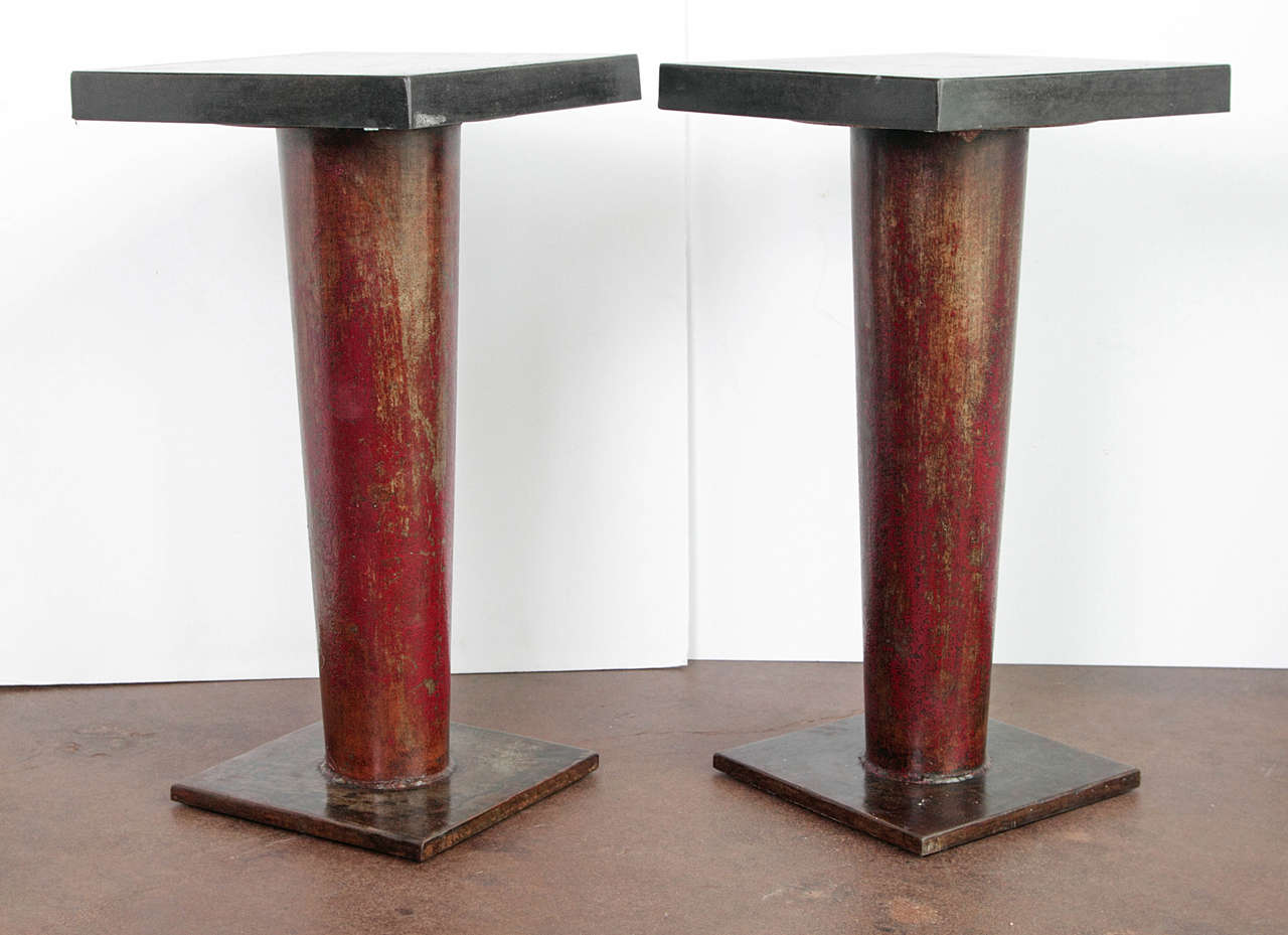 English column side table with ebonized limestone top.