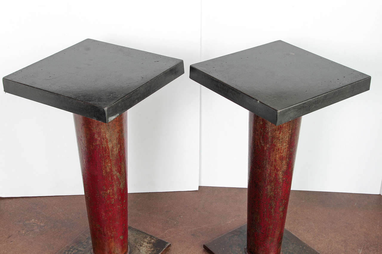 Modern English Column Side Table with Ebonized Limestone Top