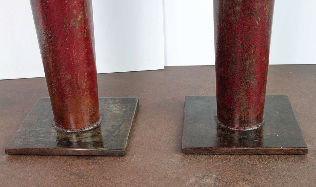 Steel English Column Side Table with Ebonized Limestone Top