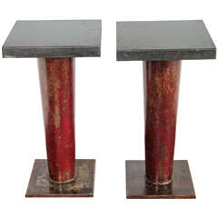 English Column Side Table with Ebonized Limestone Top