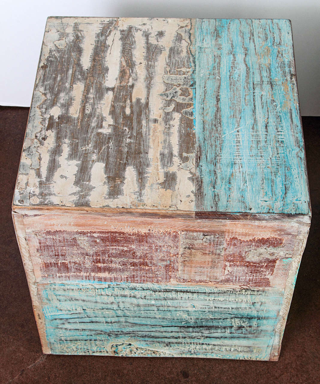 20th Century Colorful Wood Block End Tables