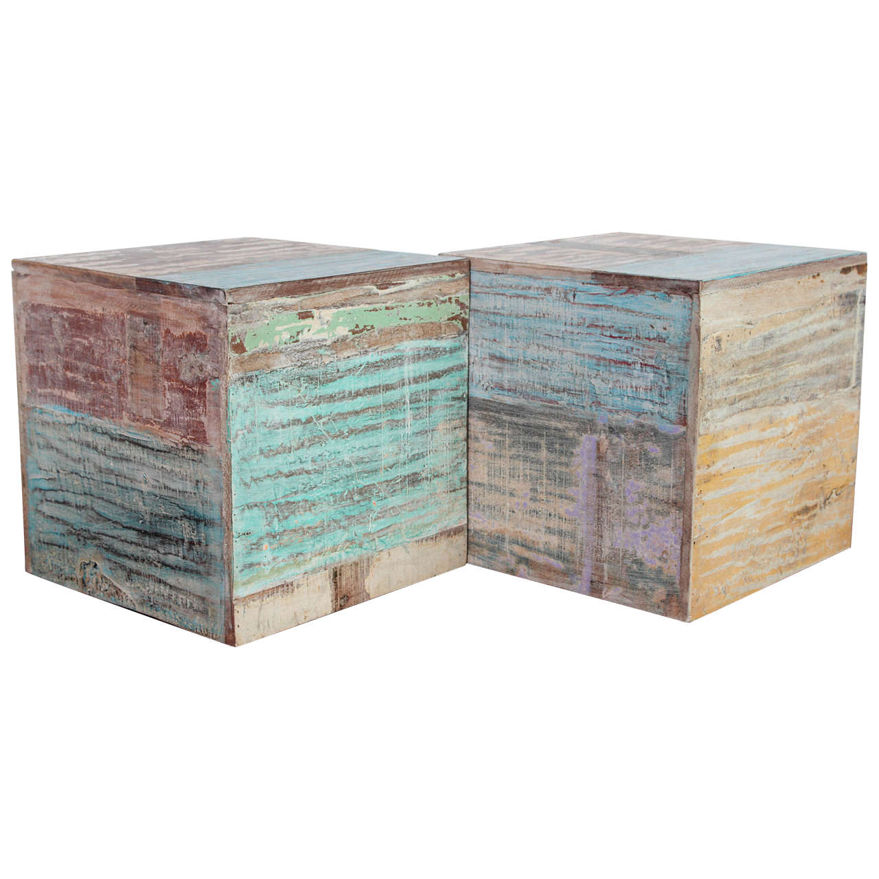 Colorful Wood Block End Tables