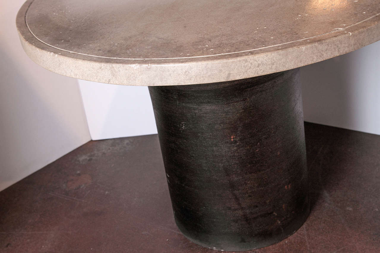 Mid-20th Century Industrial Cast Iron and Limestone Center Table