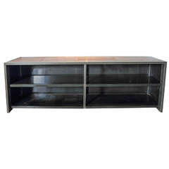 1940s Vintage French Leather with Chrome Open Shelf Sideboard