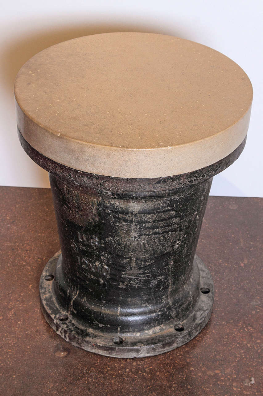 Vintage Industrial Nautical Bollard used as a end or side table with 2.5