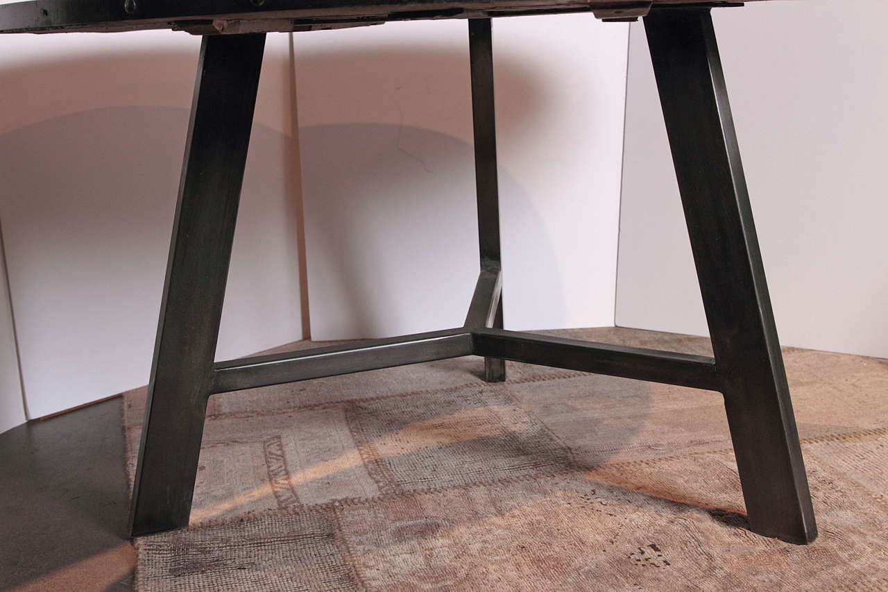 Round Banded Metal Elm Breakfast Table at 1stDibs