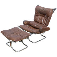 Ingmar Relling for Westnofa Chrome and Leather Chair and Ottoman Norway 1970s 5