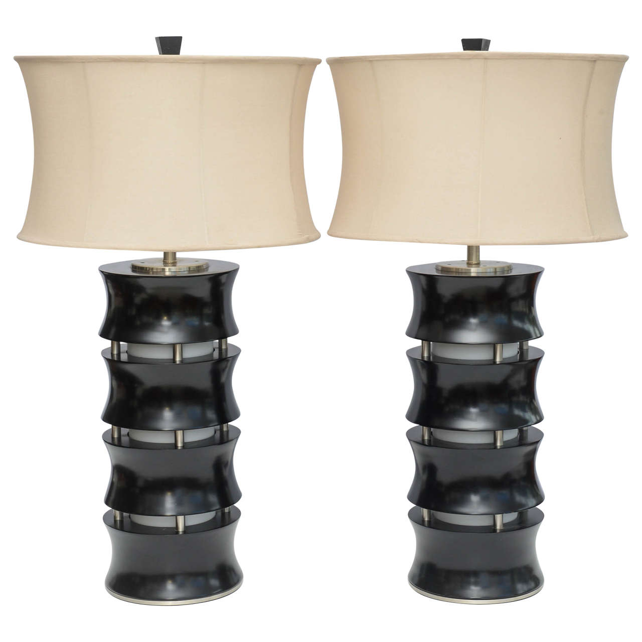 Beautiful Pair of Wooden and Glass MCM table lamps, 1959 America