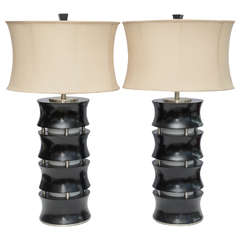 Beautiful Pair of Wooden and Glass MCM table lamps, 1959 America