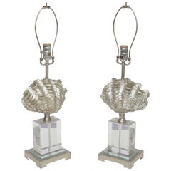 Lucite, Chrome and Silver leaf Shell Lamps, 2000 America